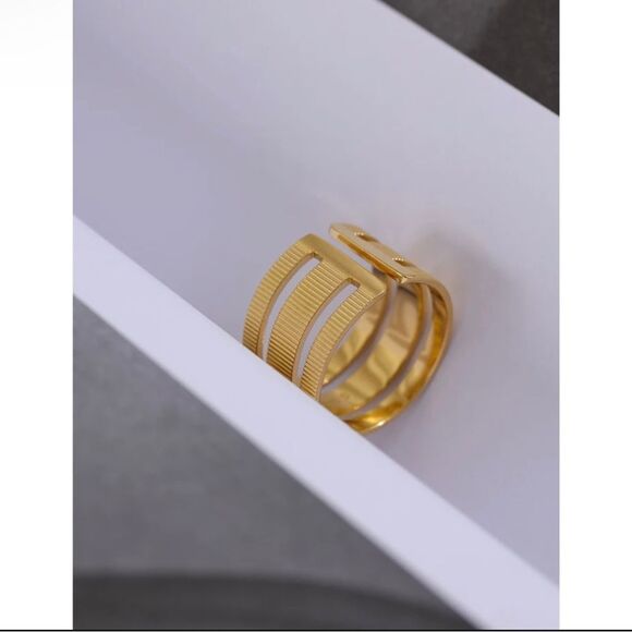 Stainless Steel Gold Statement Opening Ring Stacking Ring - Picture 6 of 6